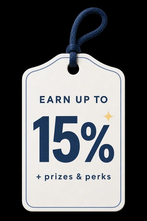 Earn up to 15%, plus prizes and perks.